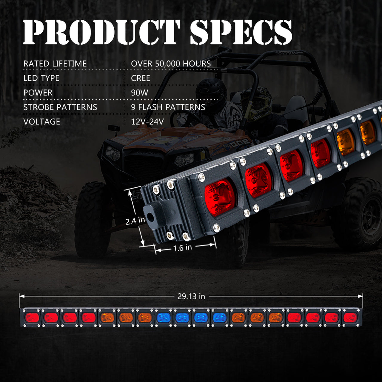 UTV 30" - RYBYR - RX Series G3 LED Rear Chase COB Strobe Light Bar