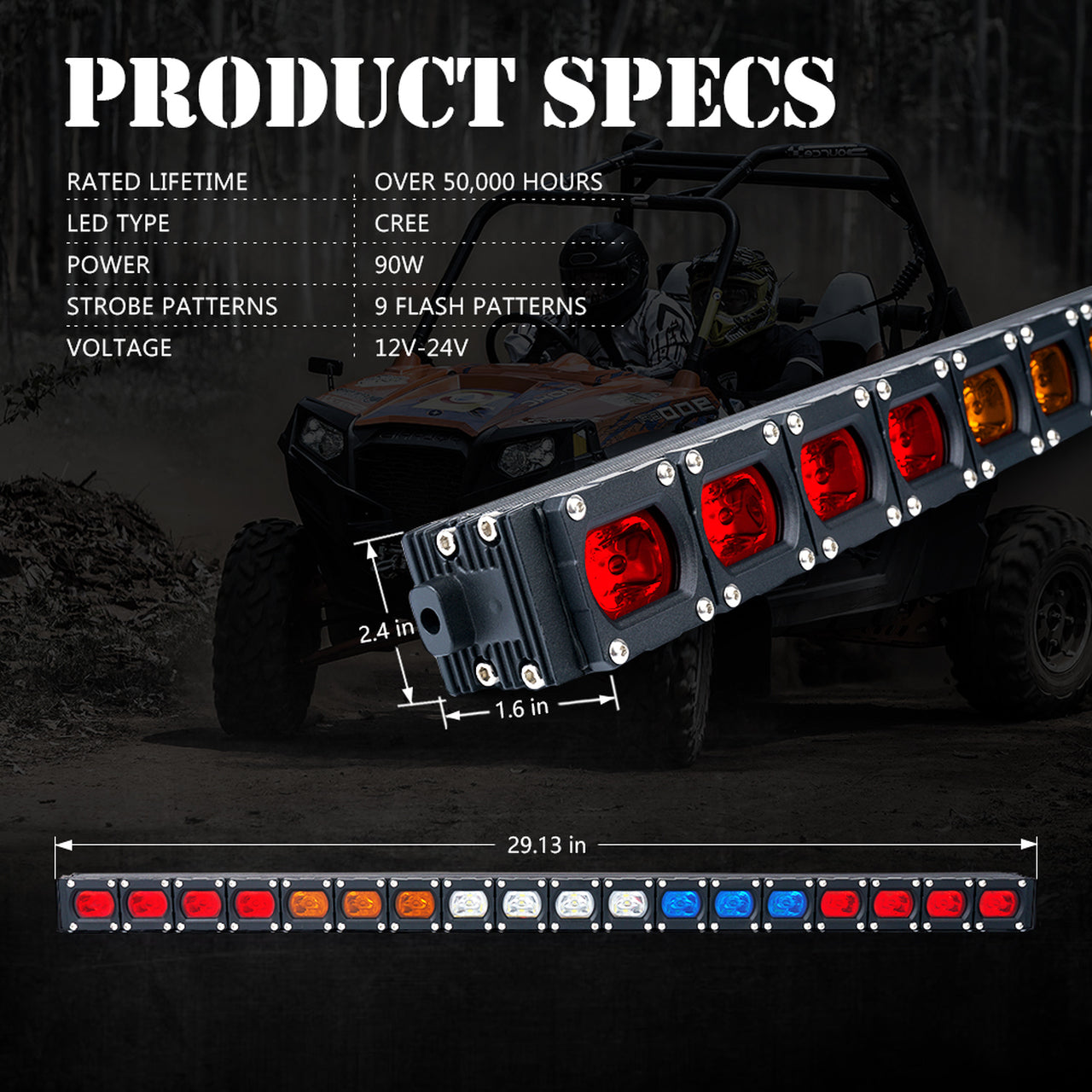 UTV 30" - RYWBR - RX Series G3 LED Rear Chase COB Strobe Light Bar