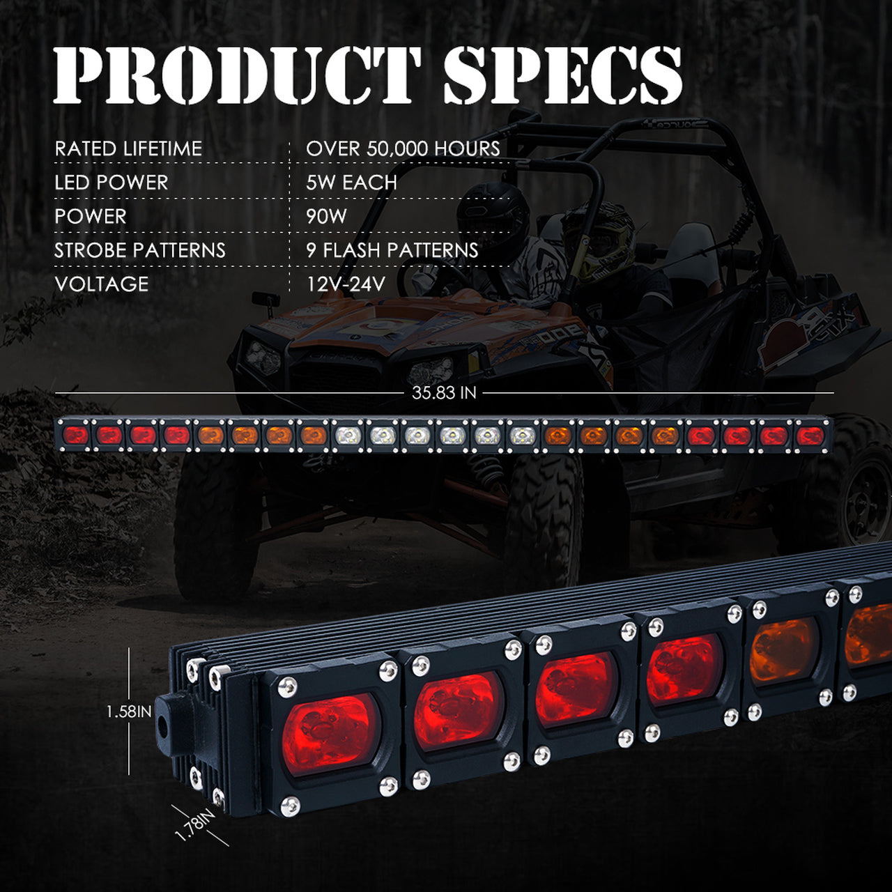 UTV 36" - RYWWYR - RX Series G7 LED Rear Chase COB Strobe Light Bar